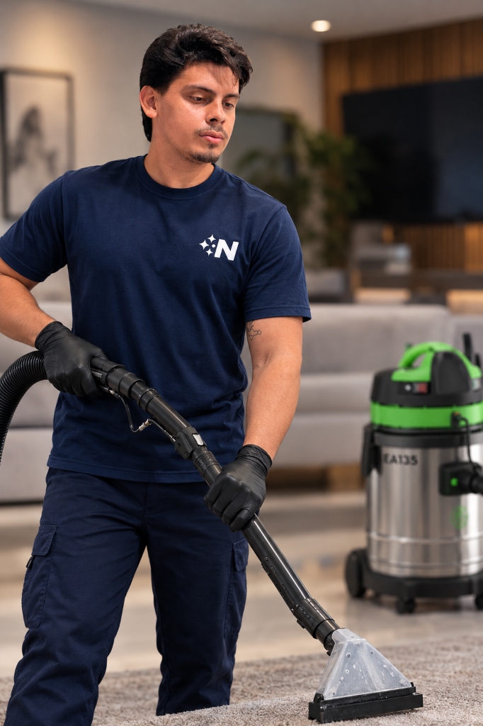 Profissional NoroClean realizando higienização